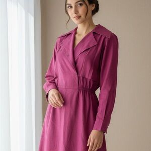 Pierre Cardin Boutique Shirt Dress 100% Silk Designer 80s 90s Retro Vintage Pink